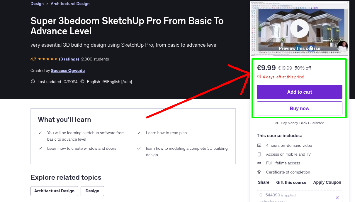 Super 3bedoom SketchUp Pro From Basic To Advance Level