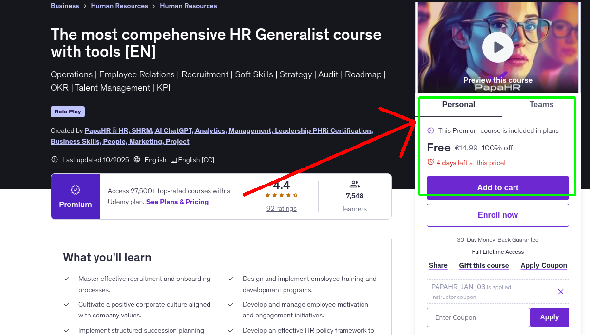 The most compehensive HR Generalist course with tools [EN]