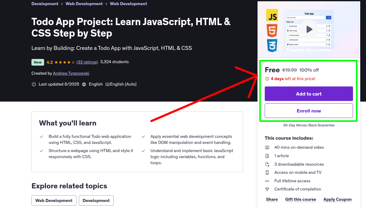 Todo App Project: Learn JavaScript, HTML & CSS Step by Step