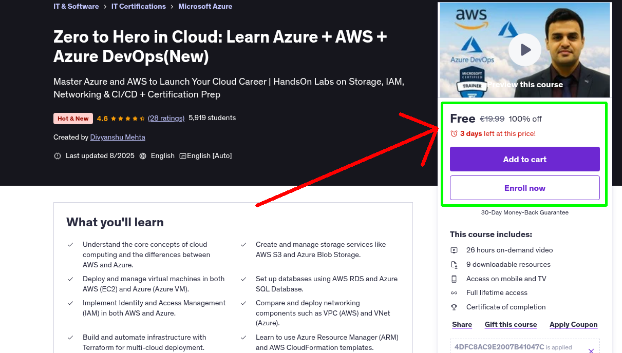 Zero to Hero in Cloud: Learn Azure + AWS + Azure DevOps(New)